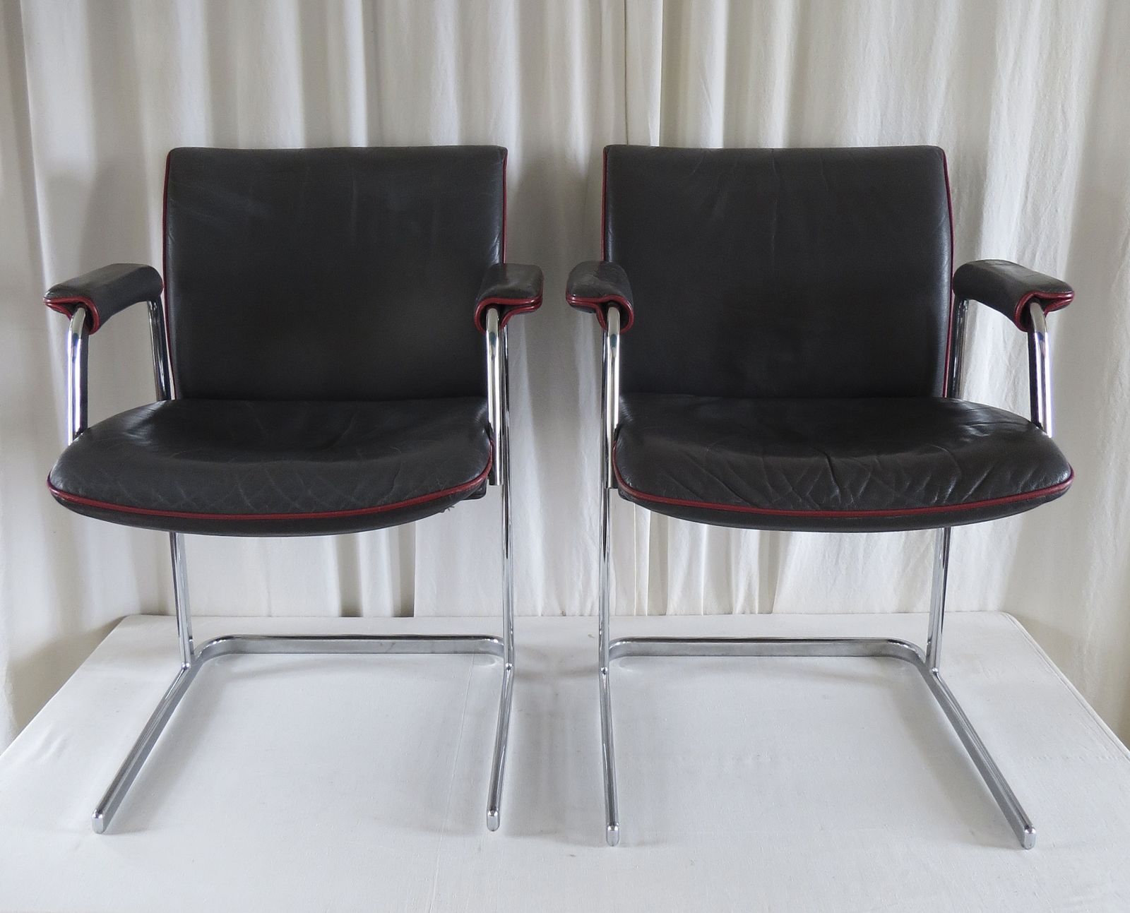 " Boss " Chairs.  A Pair Of Leather & Chrome Boardroom / Conference " Boss " Commercial Chairs C. 1960's photo for sale