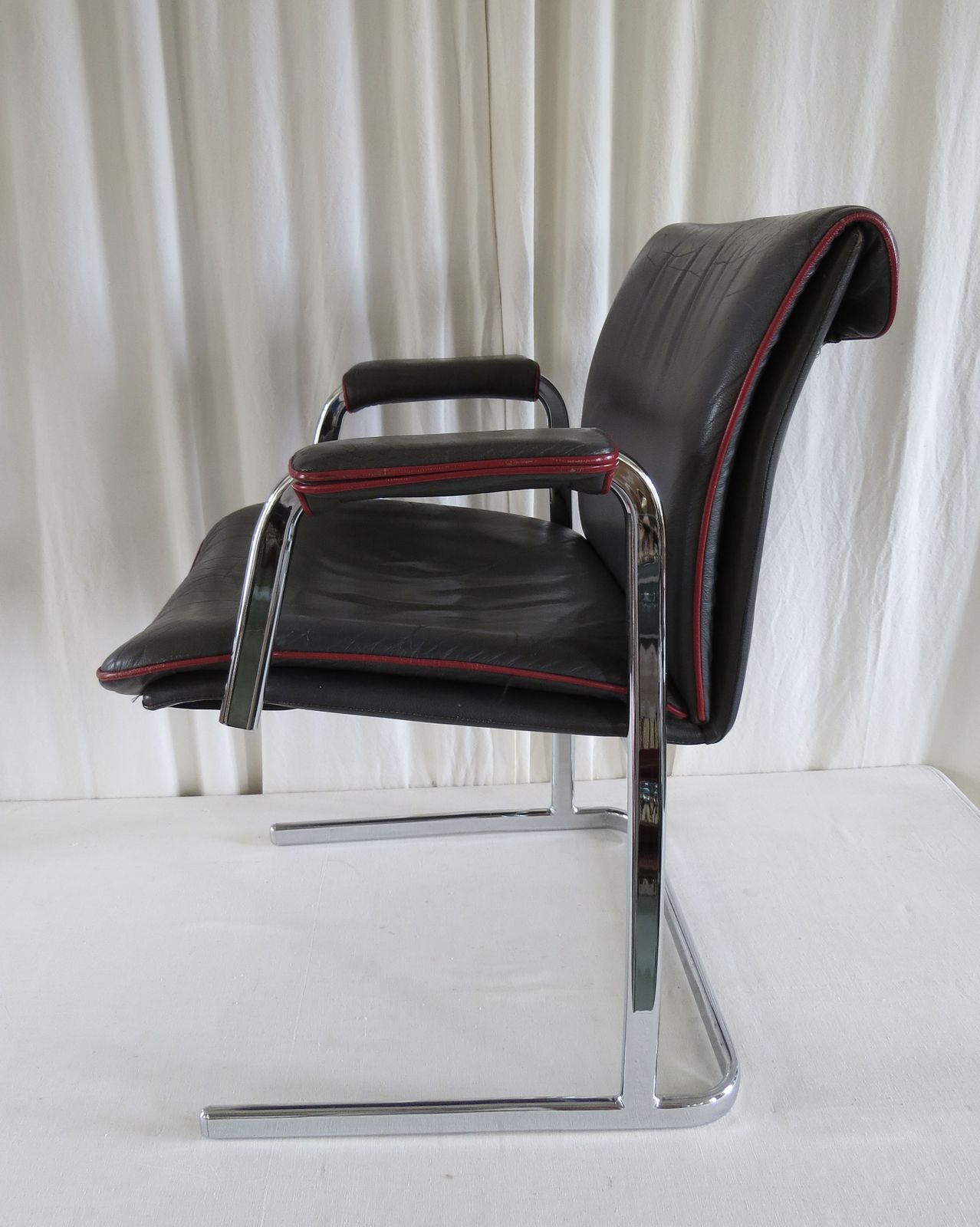 " Boss " Chairs.  A Pair Of Leather & Chrome Boardroom / Conference " Boss " Commercial Chairs C. 1960's photo vinterior