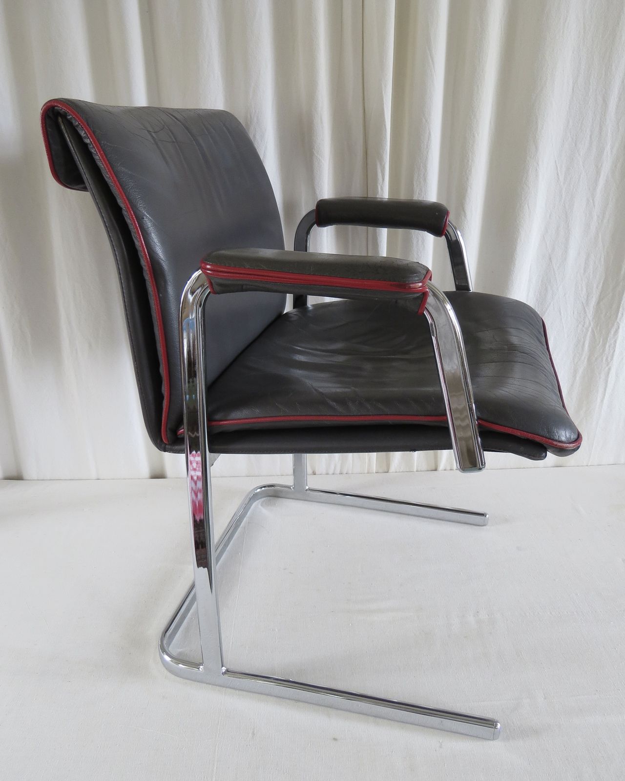 " Boss " Chairs.  A Pair Of Leather & Chrome Boardroom / Conference " Boss " Commercial Chairs C. 1960's photo buy