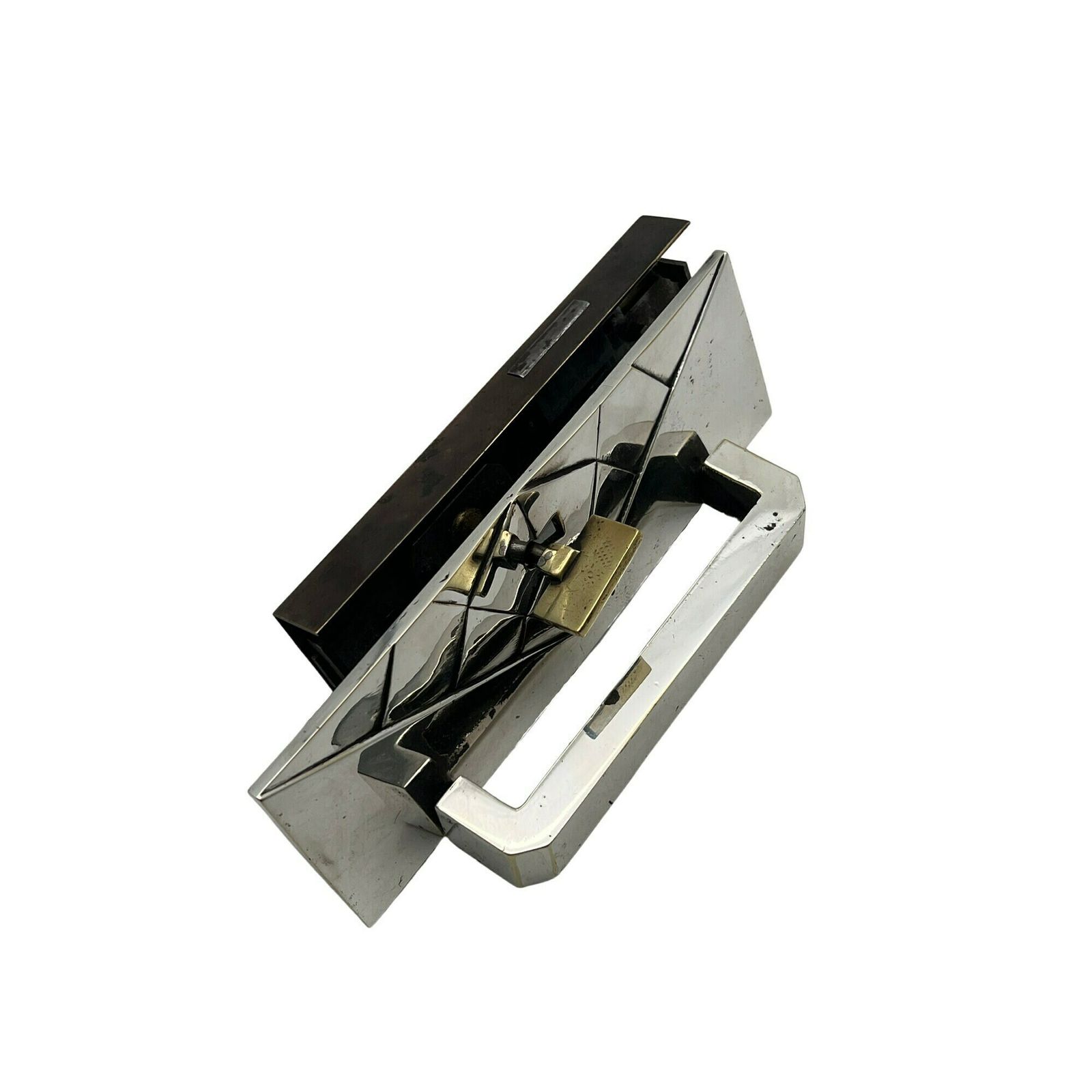 Antique Art Deco Chrome Lock And Handle With Key   Home Decor   Door Furniture