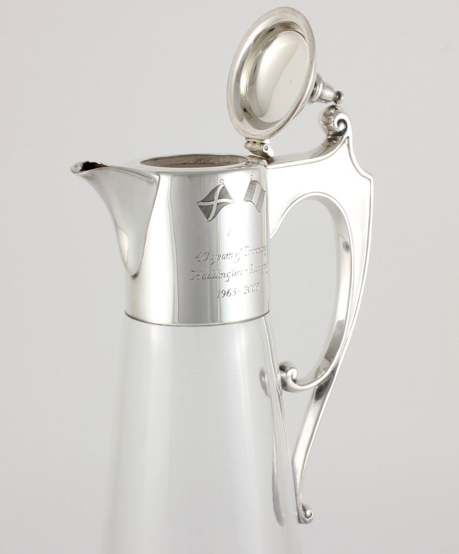 Home Decor Silver & Glass Claret Jug. Haddington Scotland & Aubigny France. photo