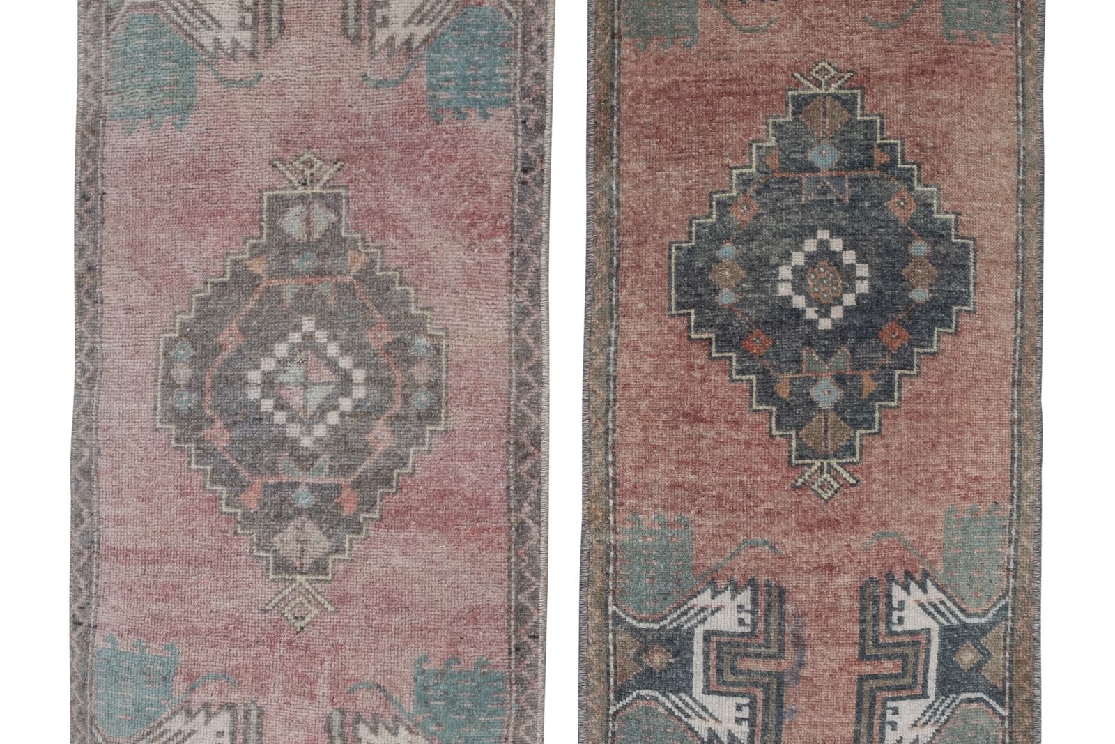 Vintage Turkish Oushak Yastik Scatter Rug   Set Of Two photo Textiles