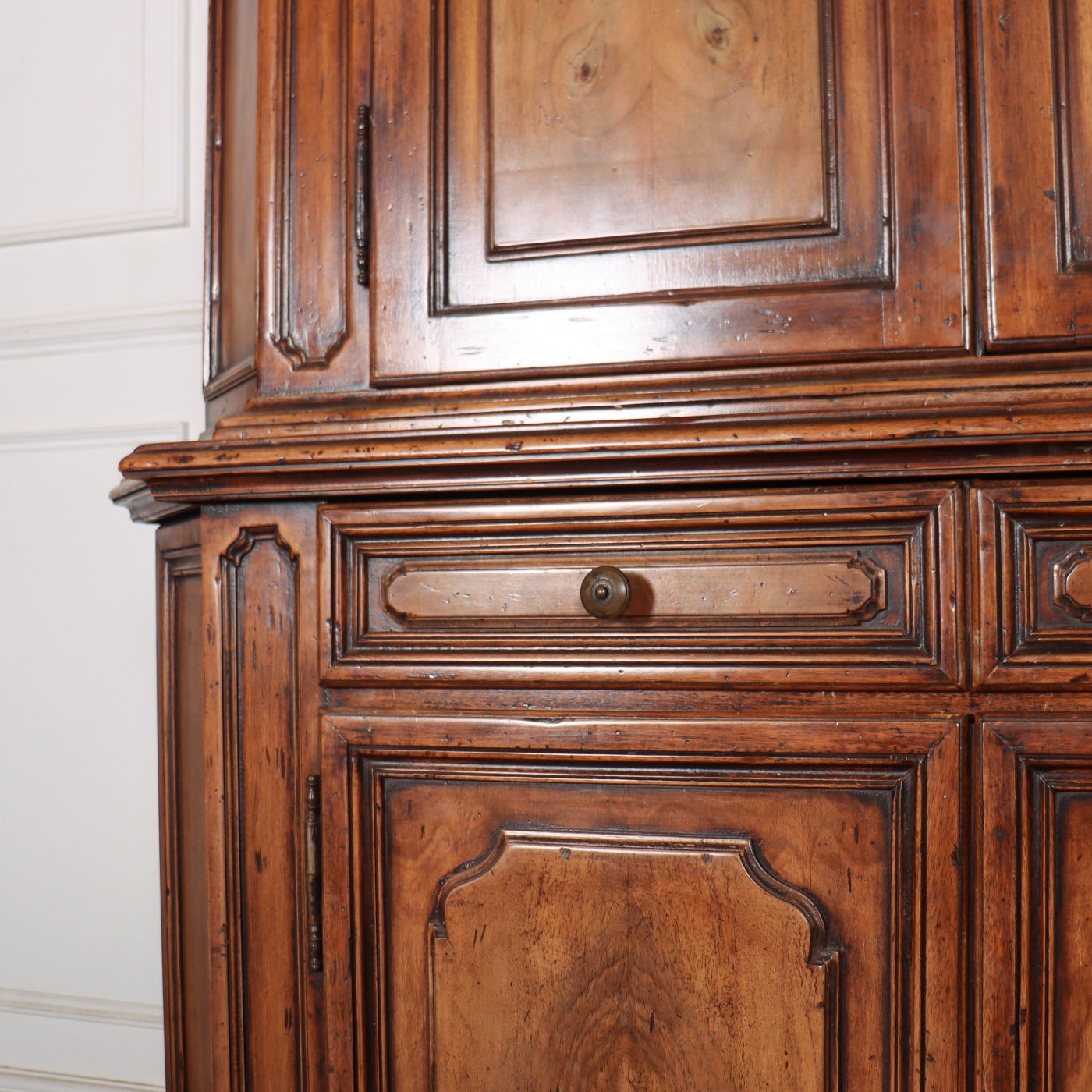 Early 20th C Italian Walnut 4 Door / 2 Drawer Cupboard. Fabric Interior Can Be Removed If Needed. 1920. photo Furniture