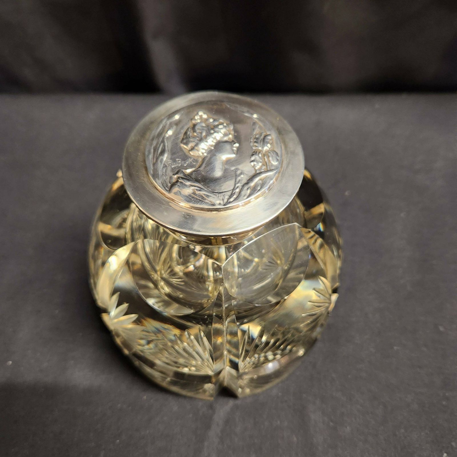 Thomas Webb & Sons, Large Heavy Cut Glass And Hallmarked Silver Inkwell photo furniture