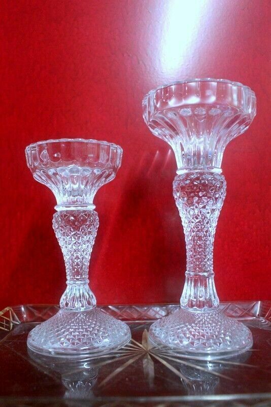 Vintage Pair Of Candle Holder Candlestick Cut Glass From Paris photo Home Decor