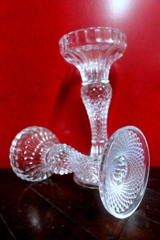 Vintage Pair Of Candle Holder Candlestick Cut Glass From Paris photo buy