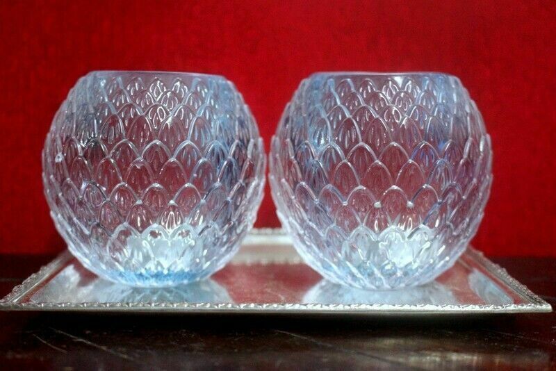 photo for sale Vintage Pair Of Candle Holder Candlestick Cut Glass Ice Glass From Paris