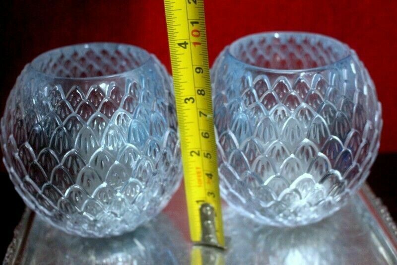photo vinterior Vintage Pair Of Candle Holder Candlestick Cut Glass Ice Glass From Paris