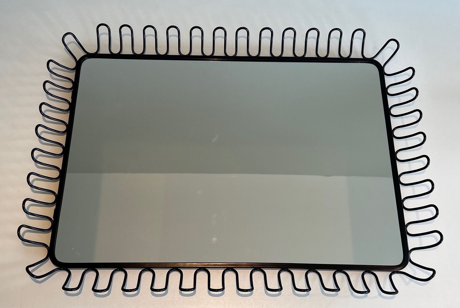 Pair Of Mirrors In Black Lacquered Metal In The Taste Of Jean Royère. Around 1980 photo Home Decor