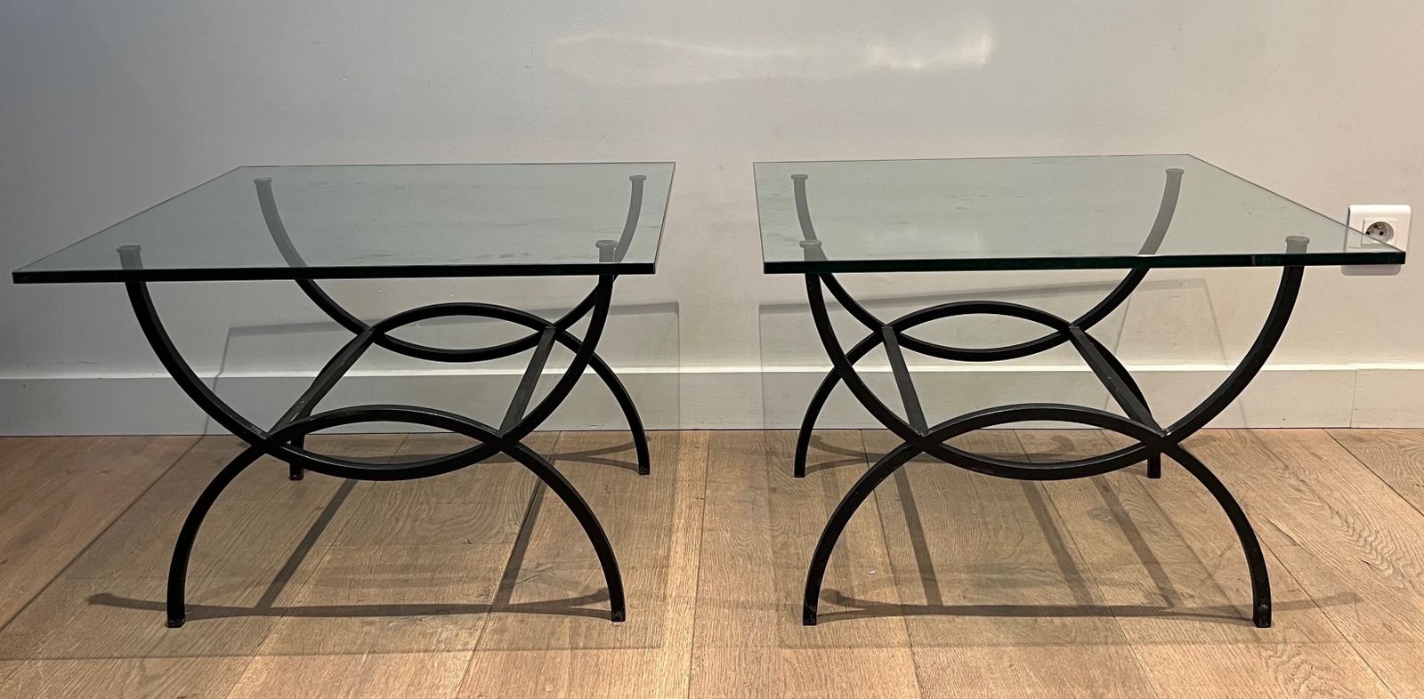Pair Of Sofa Ends In Black Lacquered Metal. French Work. Around 1950 photo furniture