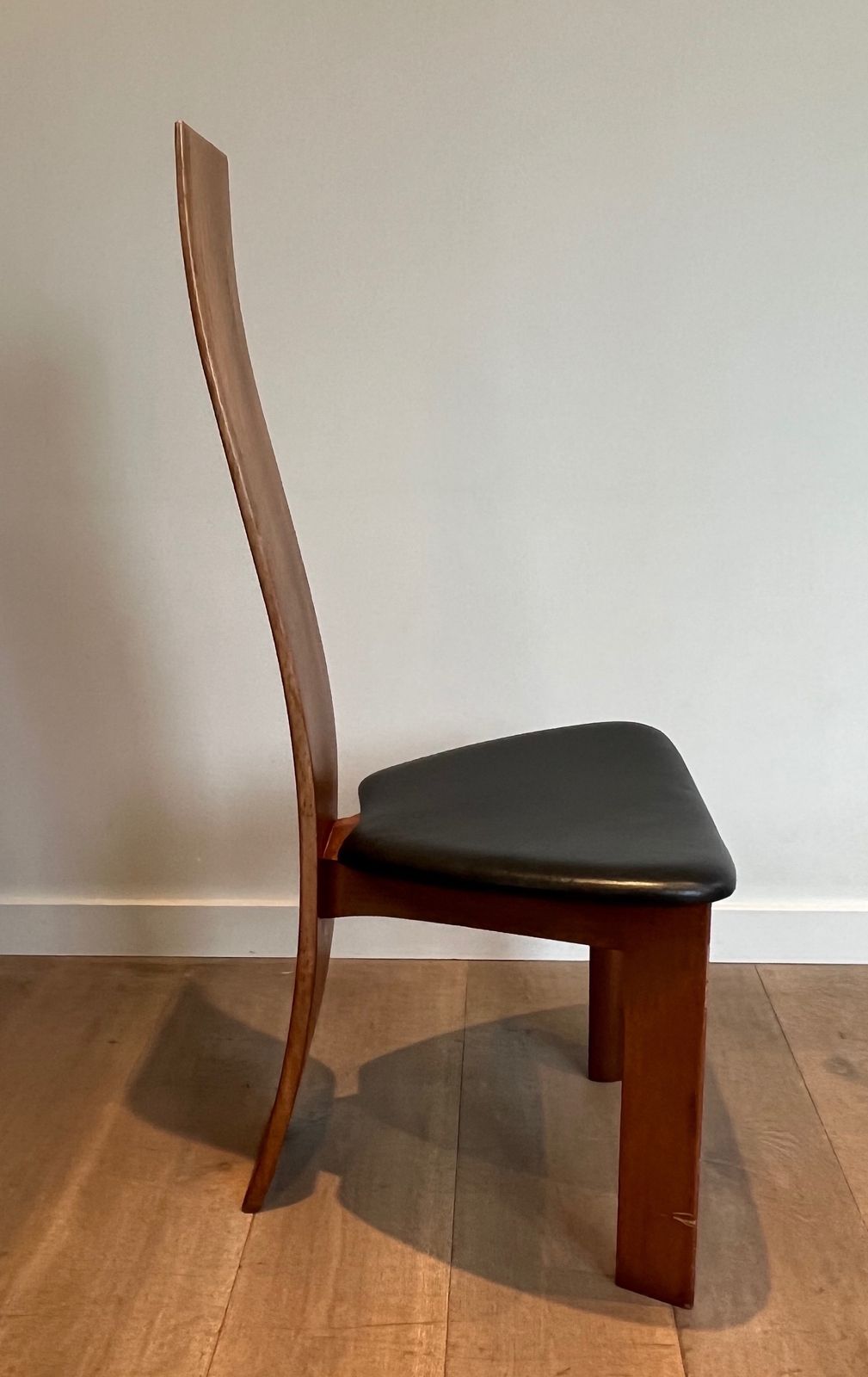 Pair Of Chairs In Exotic Wood And Leather. Scandinavian Work. Around 1970 photo for sale