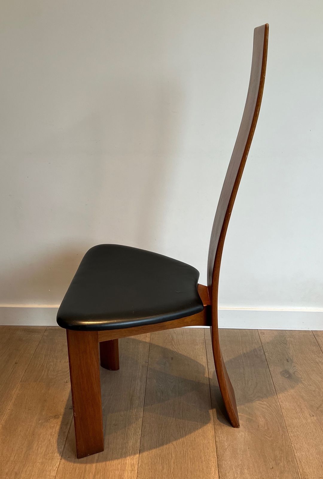 Pair Of Chairs In Exotic Wood And Leather. Scandinavian Work. Around 1970 photo vinterior