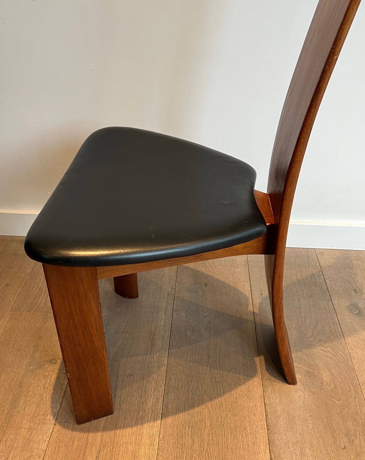 Pair Of Chairs In Exotic Wood And Leather. Scandinavian Work. Around 1970 photo buy
