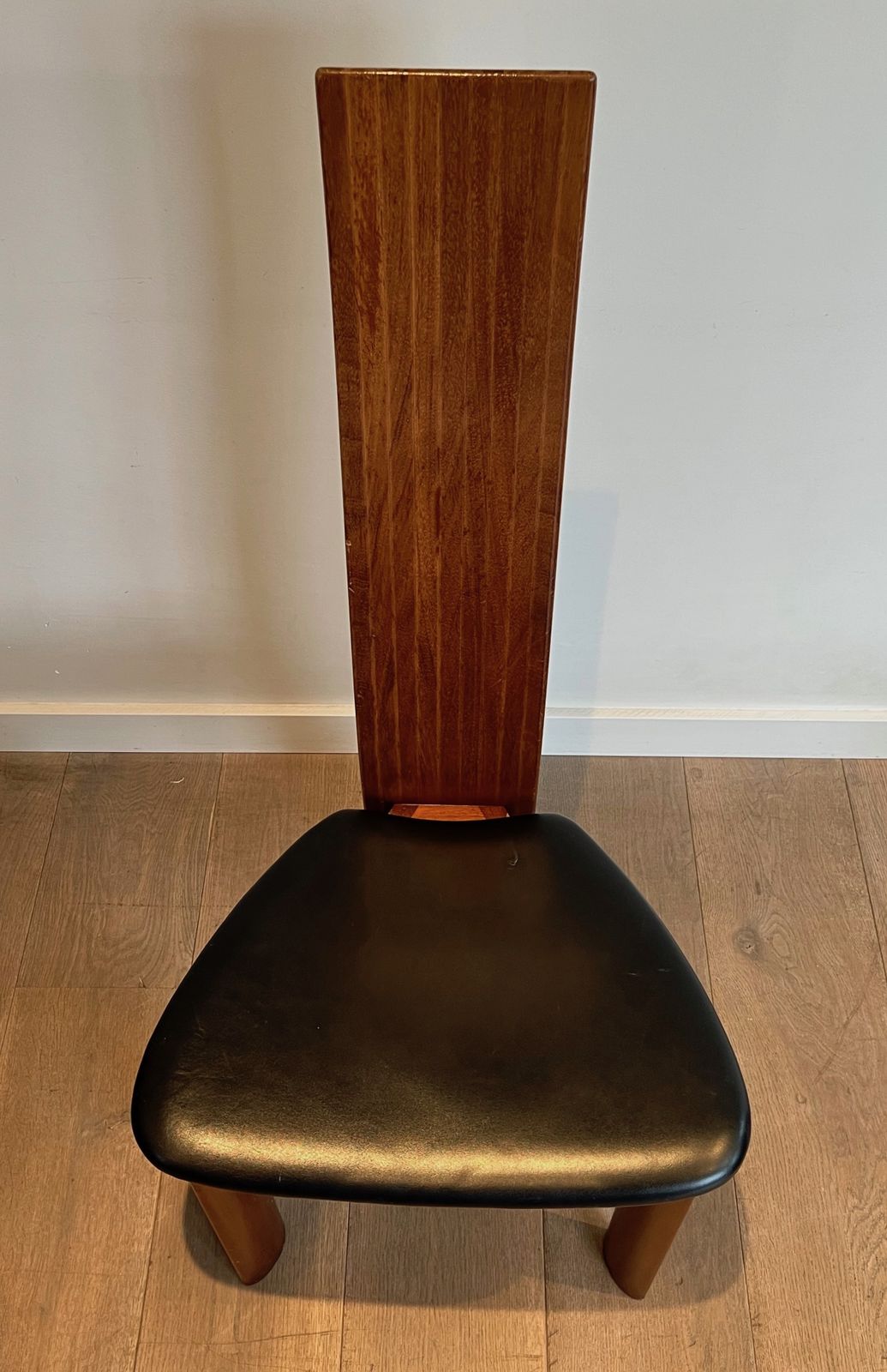 Furniture Pair Of Chairs In Exotic Wood And Leather. Scandinavian Work. Around 1970 photo