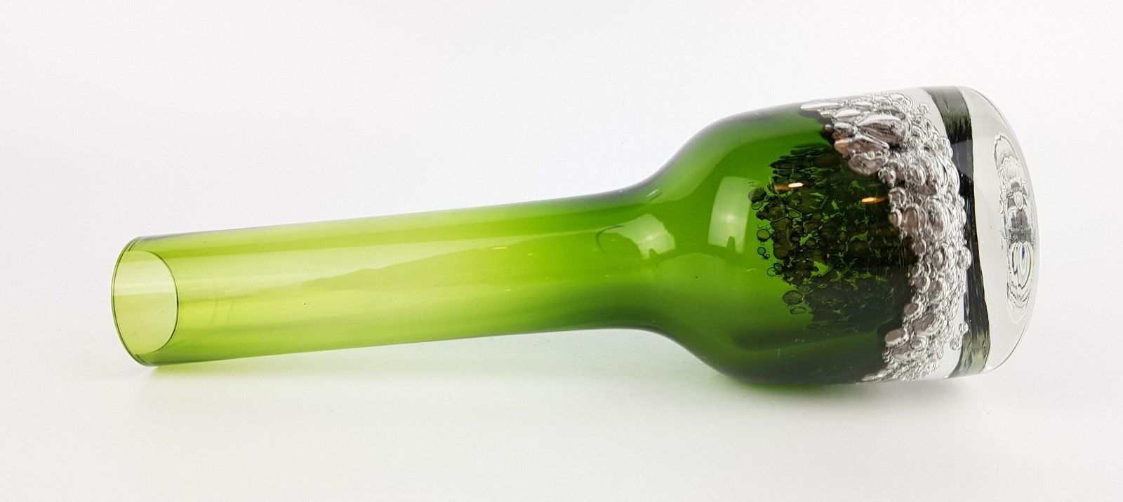 Vintage Leichlingen Glas Green Crystal Glass Vase With Silver Bubbles German Art Glass 1960 1970s photo Home Decor