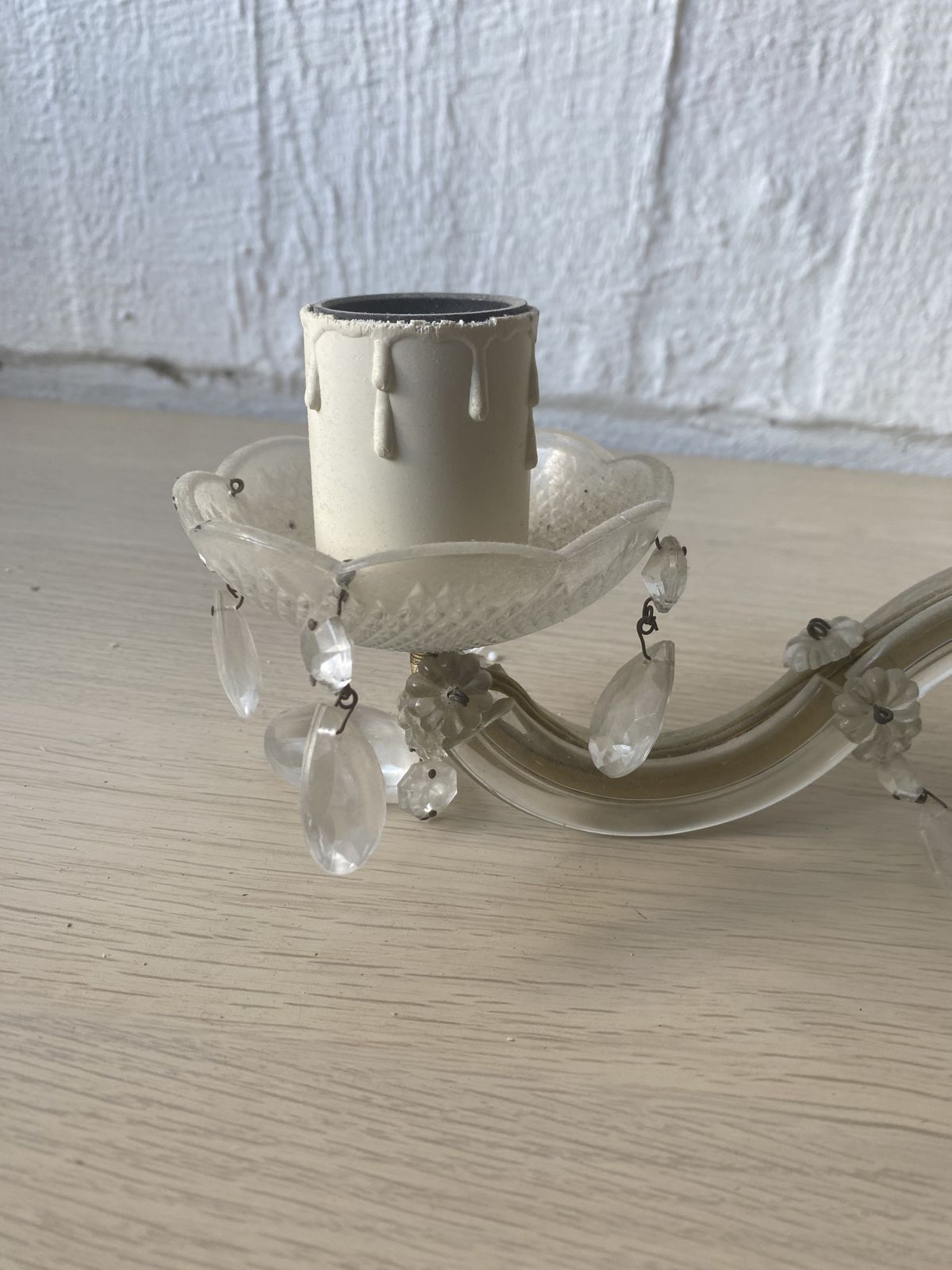 Vintage French Style Glass & Brass 3 Light Chandelier photo Lighting