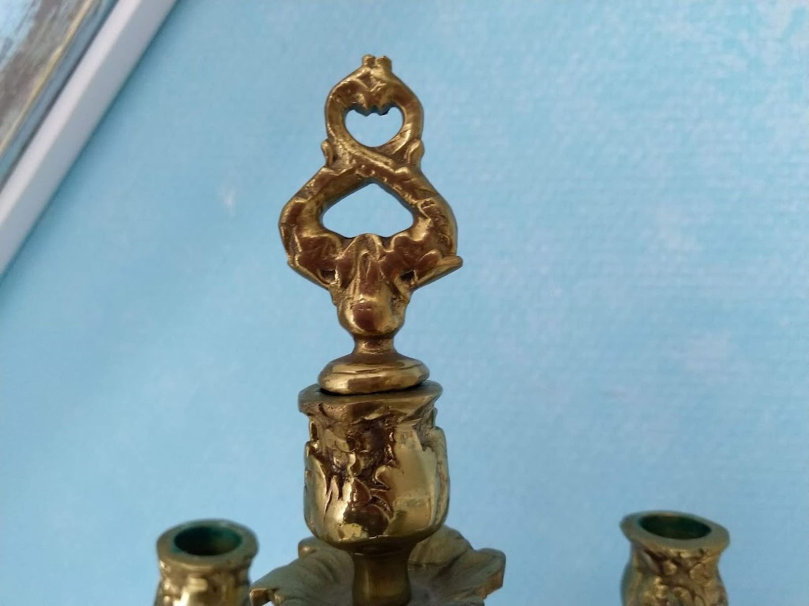 Baroque Gilded Bronze Candelabra With Snuffer 5 Candles Centerpiece, Fireplace Gold Candelabra Christmas, Wedding Candle Holder photo vinterior