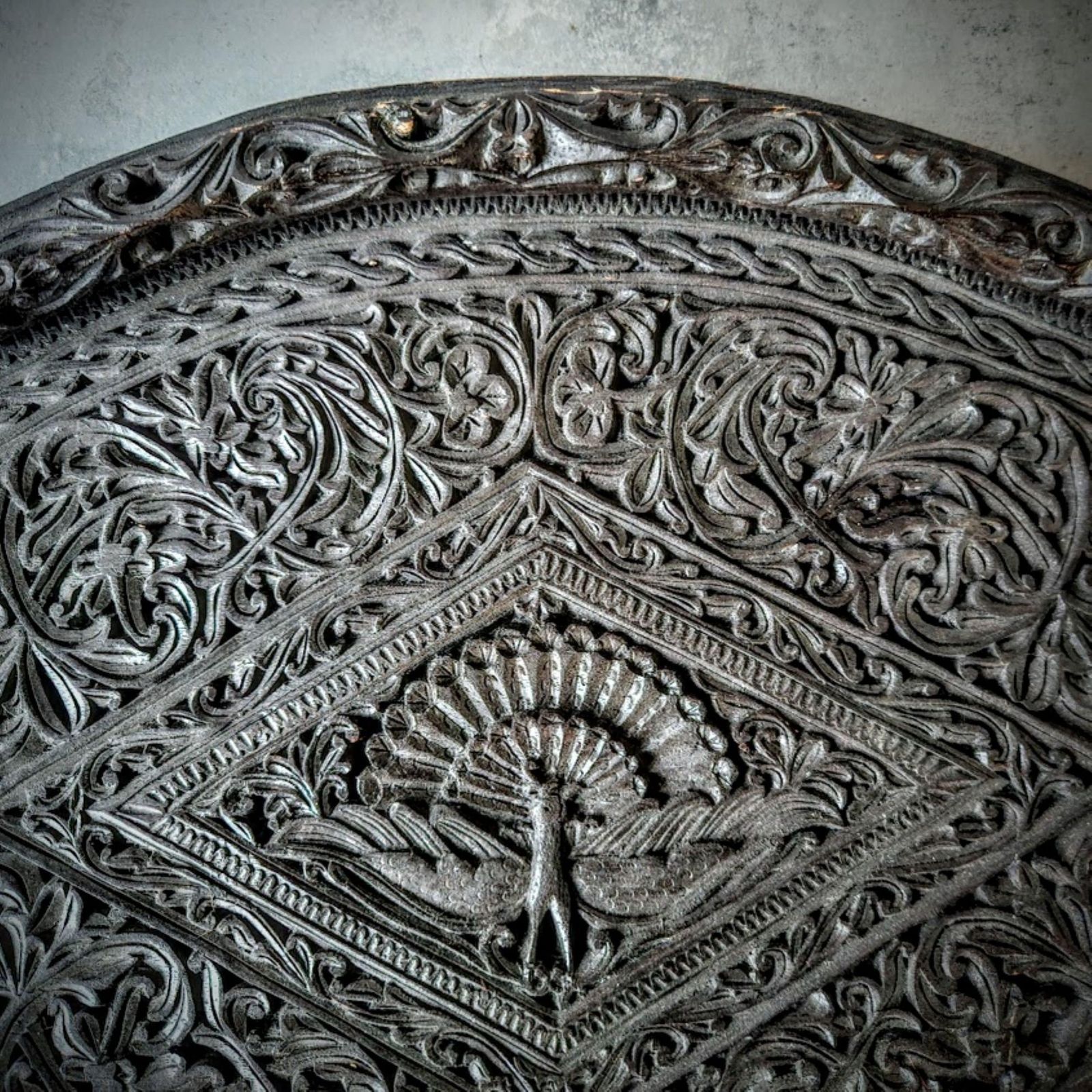 Black Carved Wood Tray Peacock Decor, Indonesian Colonial Art, New Home Gift, Indonesian Gift, Wood Anniversary Gift