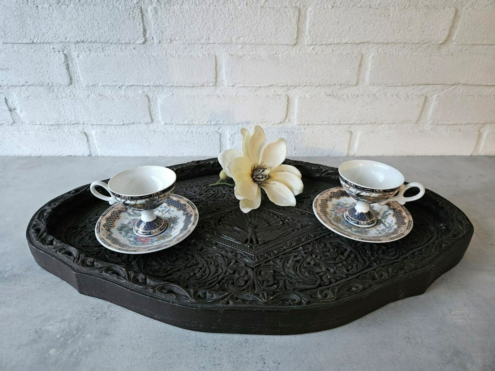 Black Carved Wood Tray Peacock Decor, Indonesian Colonial Art, New Home Gift, Indonesian Gift, Wood Anniversary Gift photo Home Decor