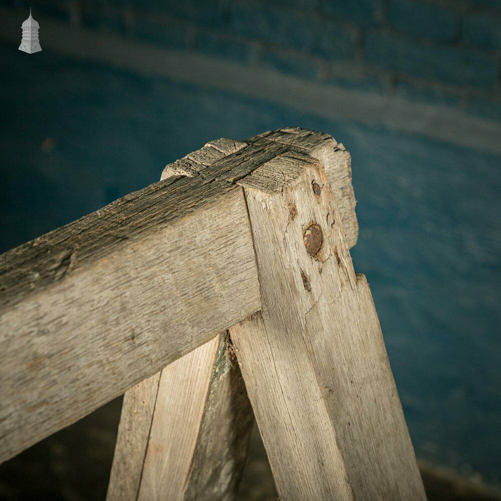 Vintage Wooden Trestles, Pair Of Rustic Workshop Trestles photo vintage