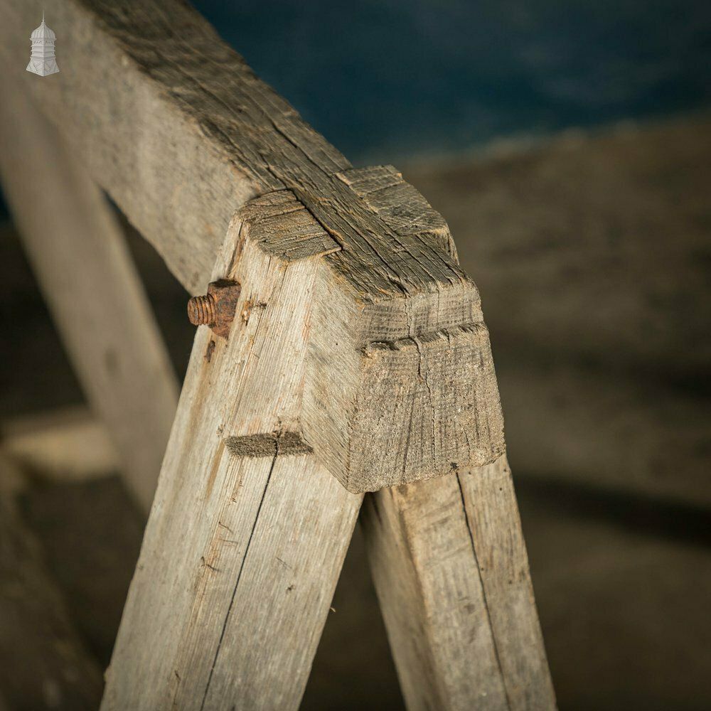 360.0 Vintage Wooden Trestles, Pair Of Rustic Workshop Trestles photo