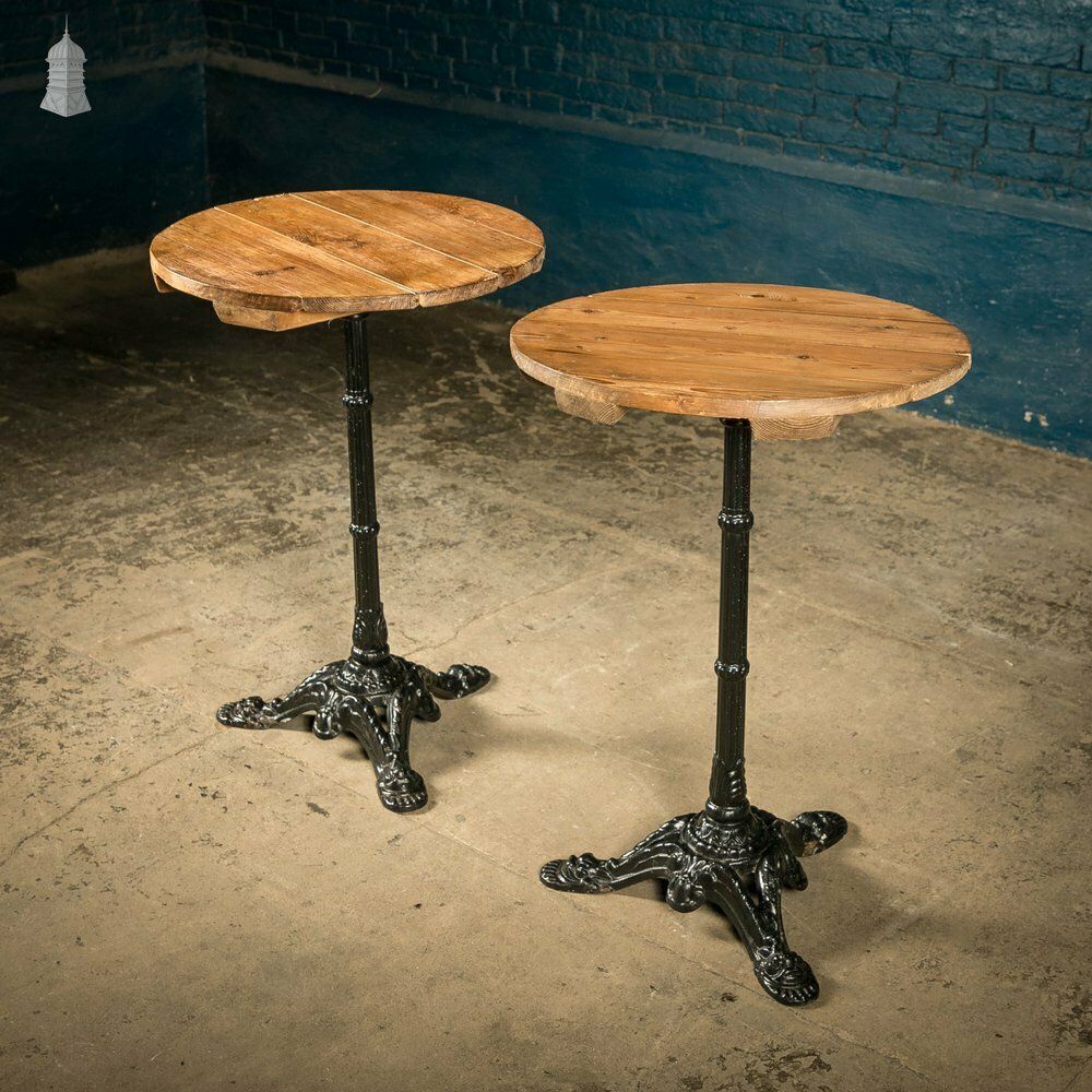 Round Bistro Tables, Reclaimed Pine Tops On Cast Alloy Bases, Pair photo furniture