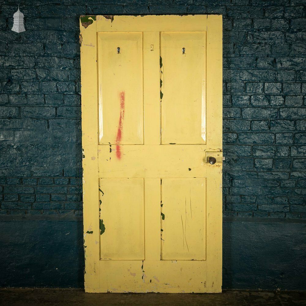 photo furniture Pine Panelled Door, Moulded 4 Panel Yellow Painted