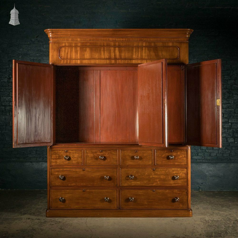 Mahogany Compactum Wardrobe, 19th C Mirrored Twin Chest Wardrobe photo 5820.0