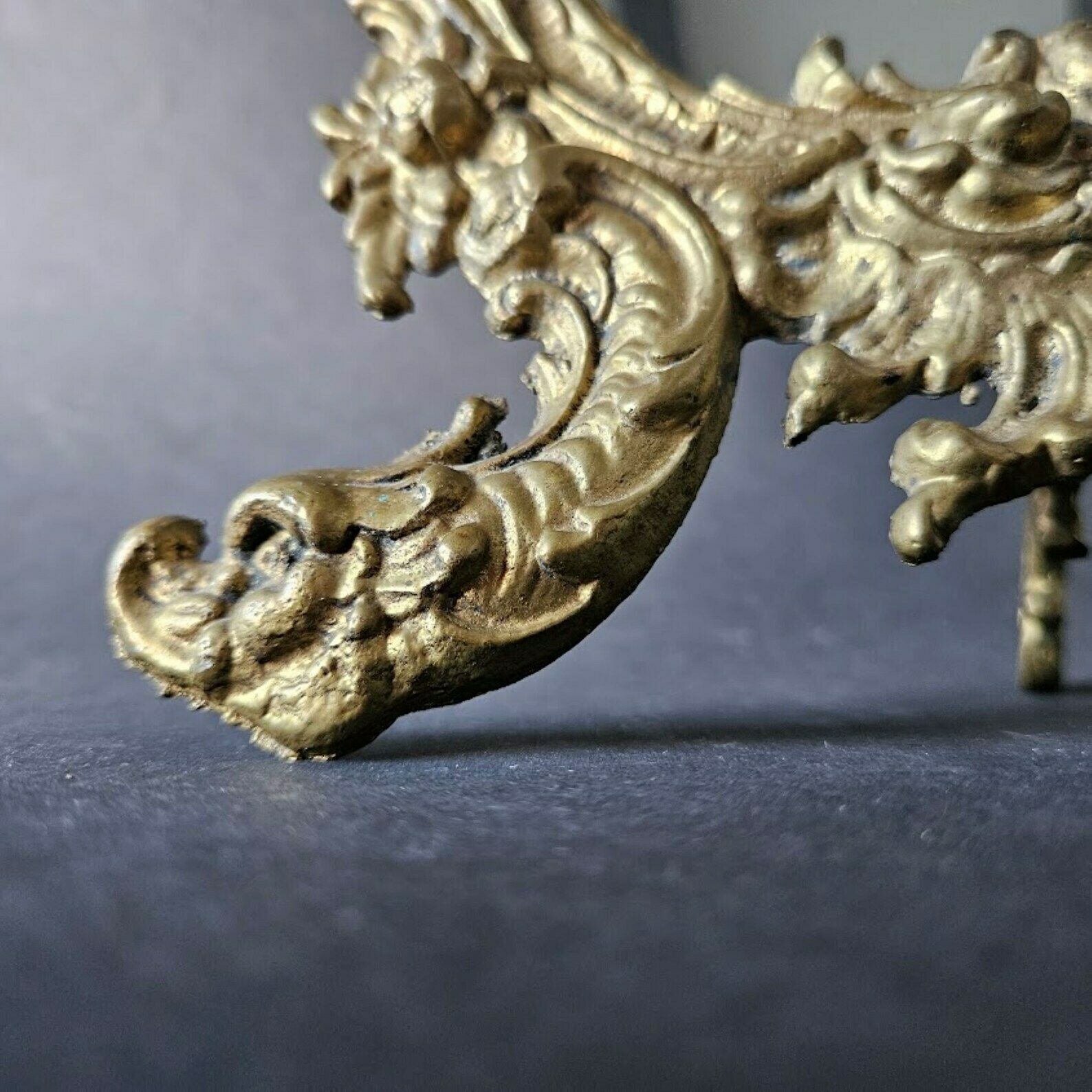 photo vintage French Antique Rococo Table Top Vanity Mirror Golden Brass Frame With Cherub And Flowers/Christmas Gift For Her/Bridal Shower Gift For Bride