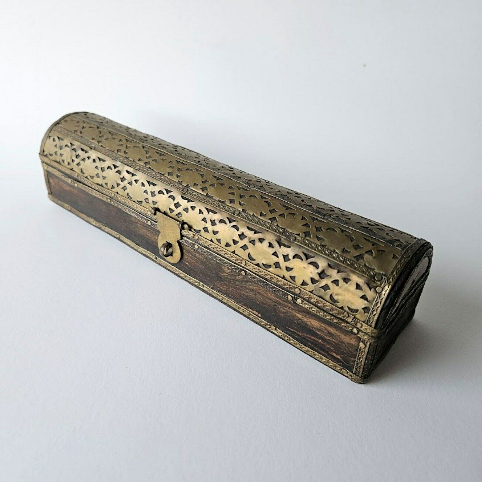 Long Jewelry Gift Box From Brass And Dark Wood, Hobby Box, Desk Box, Treasure Box, Christmas Gift photo furniture