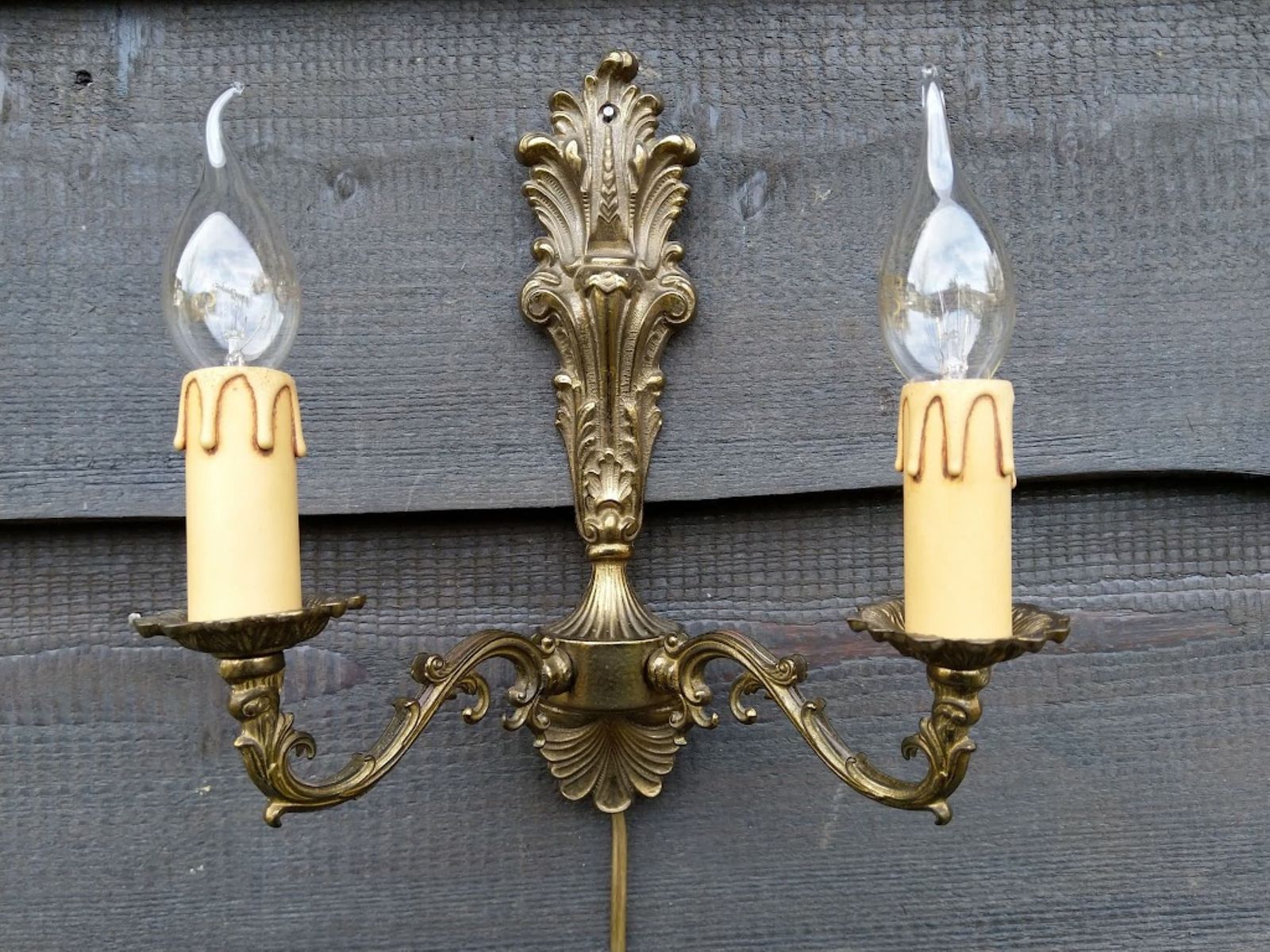 Double Gold Sconce Louis XVI With Cord And Plug In, Gilded Bronze Wall Lamp, Gilt Sconce, Ormolu Sconce