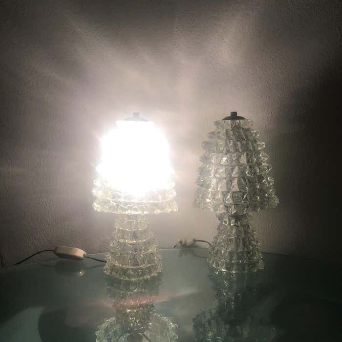 Barovier E Toso Pair Of "Rostrate" Table Lamps Murano Glass 1940 Italy photo vinterior