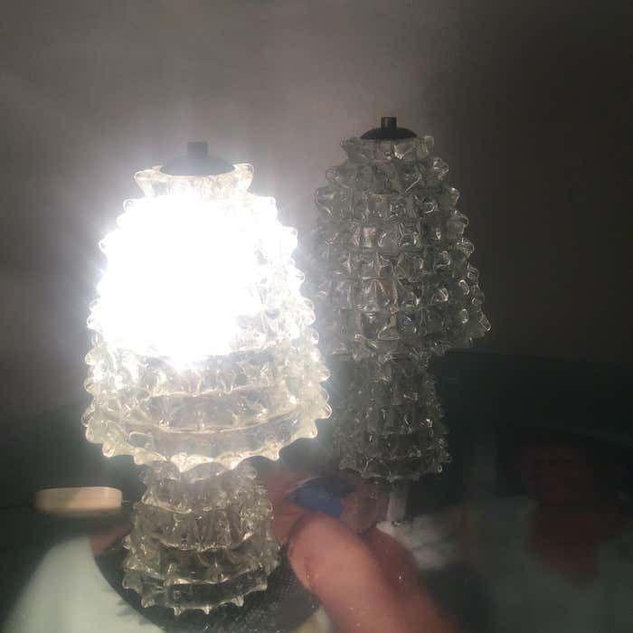 photo furniture Barovier E Toso Pair Of "Rostrate" Table Lamps Murano Glass 1940 Italy