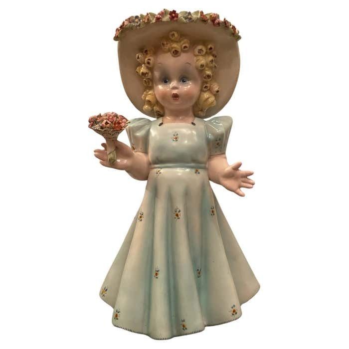 Tosin La Freccia   Polychrome Ceramic Baby Girl   Veneto 1940   Made In Italy