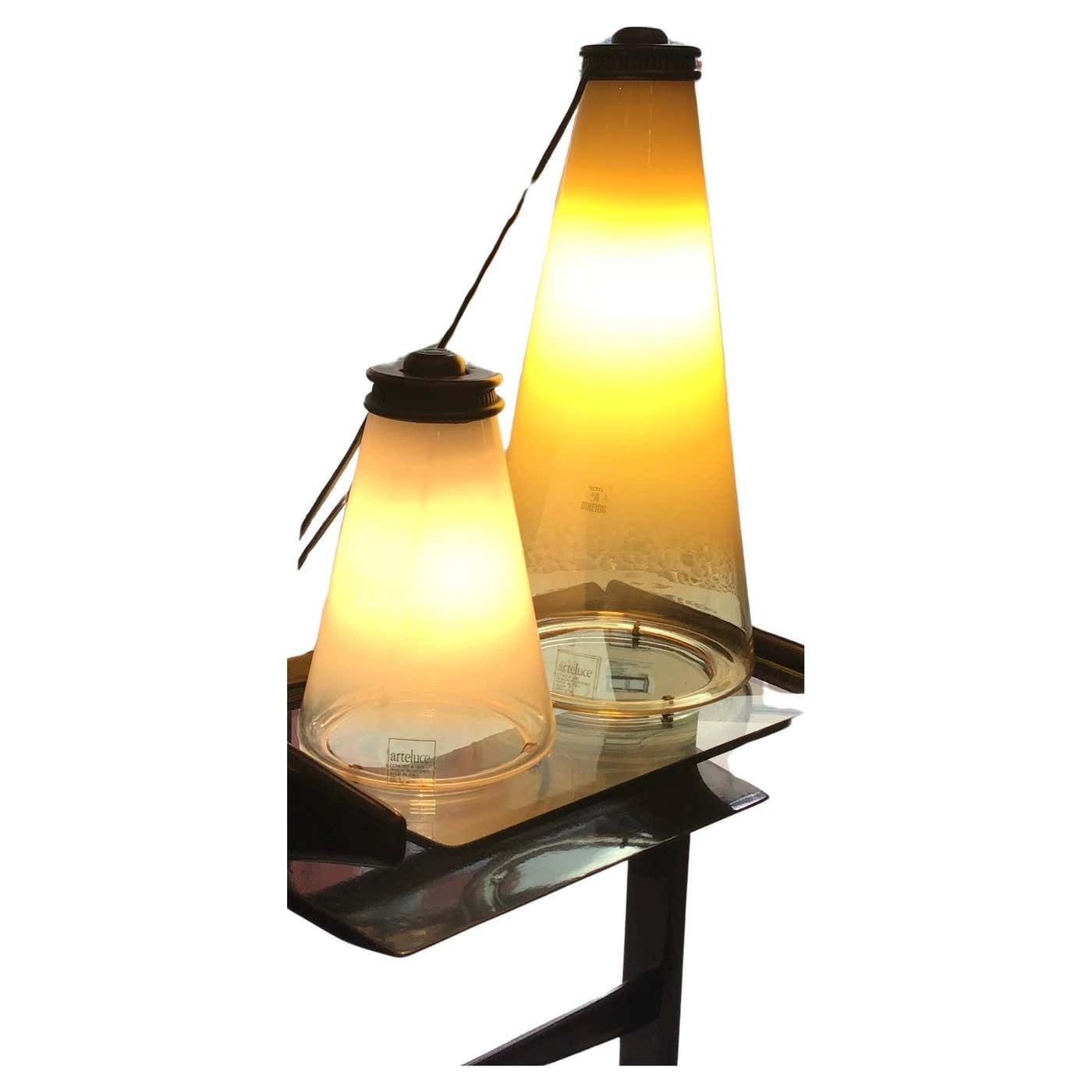 Arteluce "Cone And Conetto" Couple Table Lamps Glass 1975 Italy