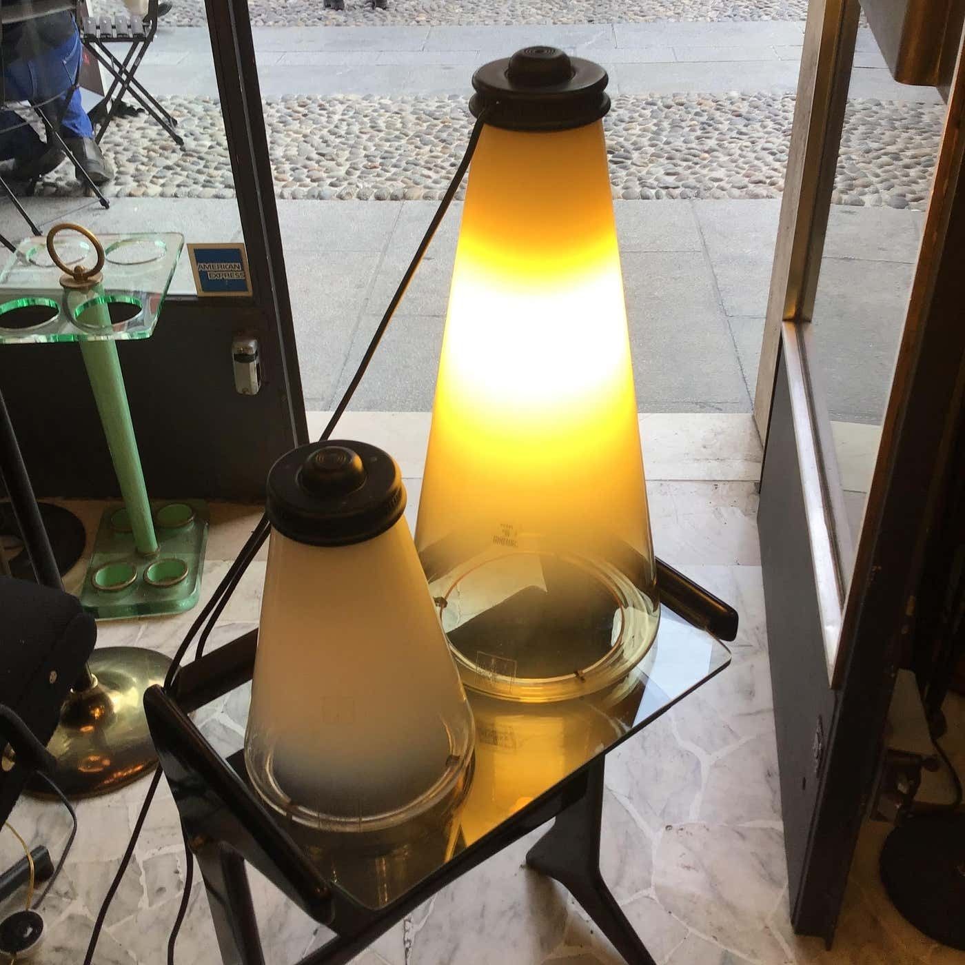 Arteluce "Cone And Conetto" Couple Table Lamps Glass 1975 Italy photo Lighting