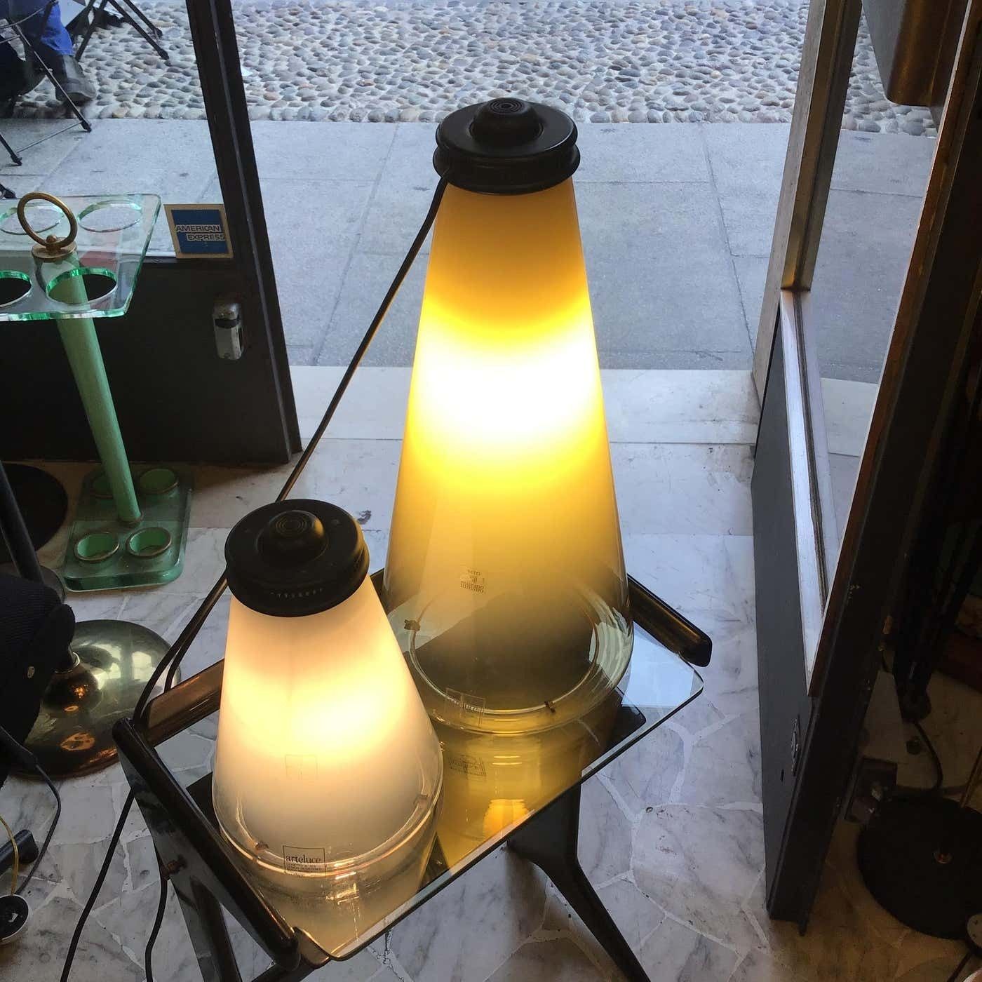 Arteluce "Cone And Conetto" Couple Table Lamps Glass 1975 Italy photo buy