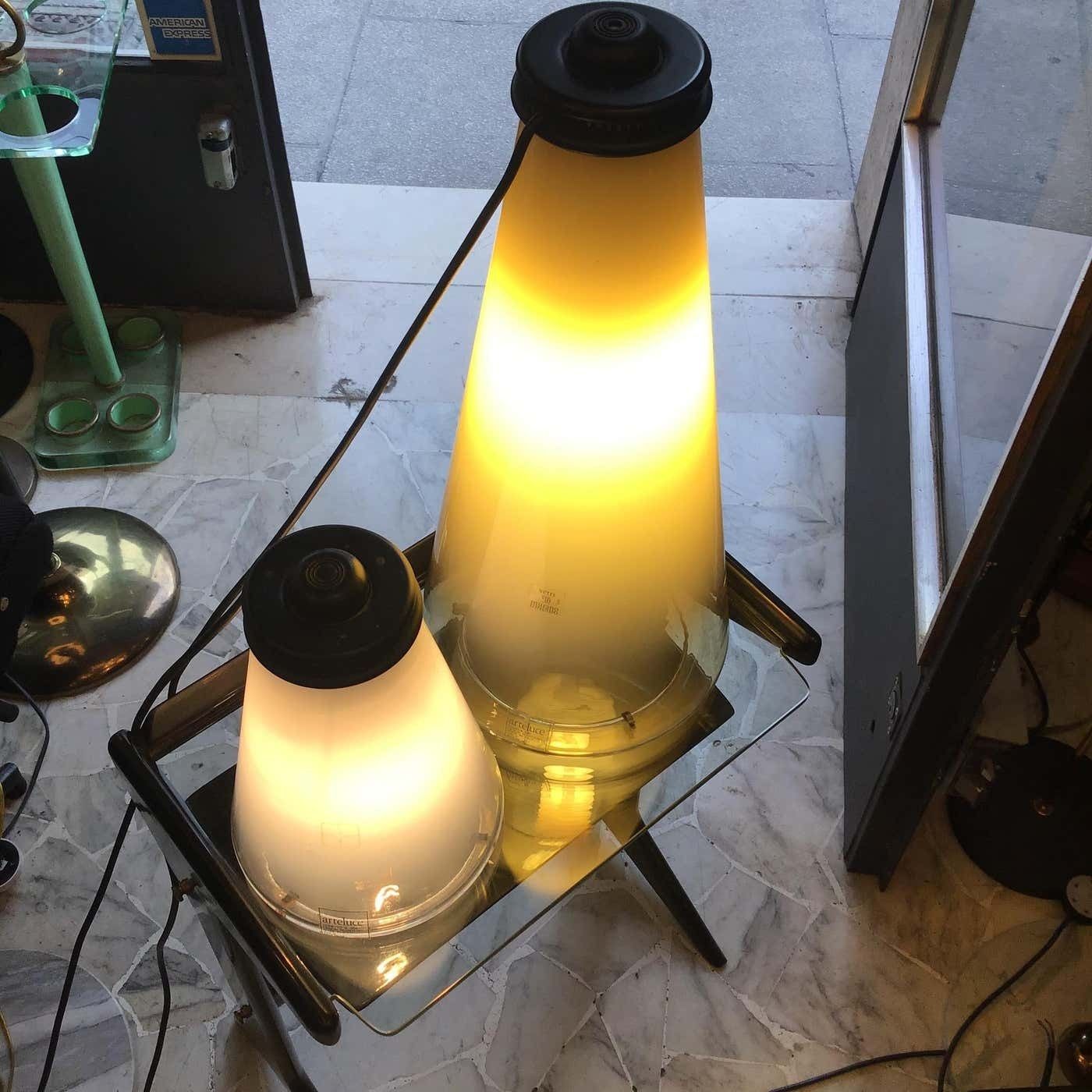 photo furniture Arteluce "Cone And Conetto" Couple Table Lamps Glass 1975 Italy