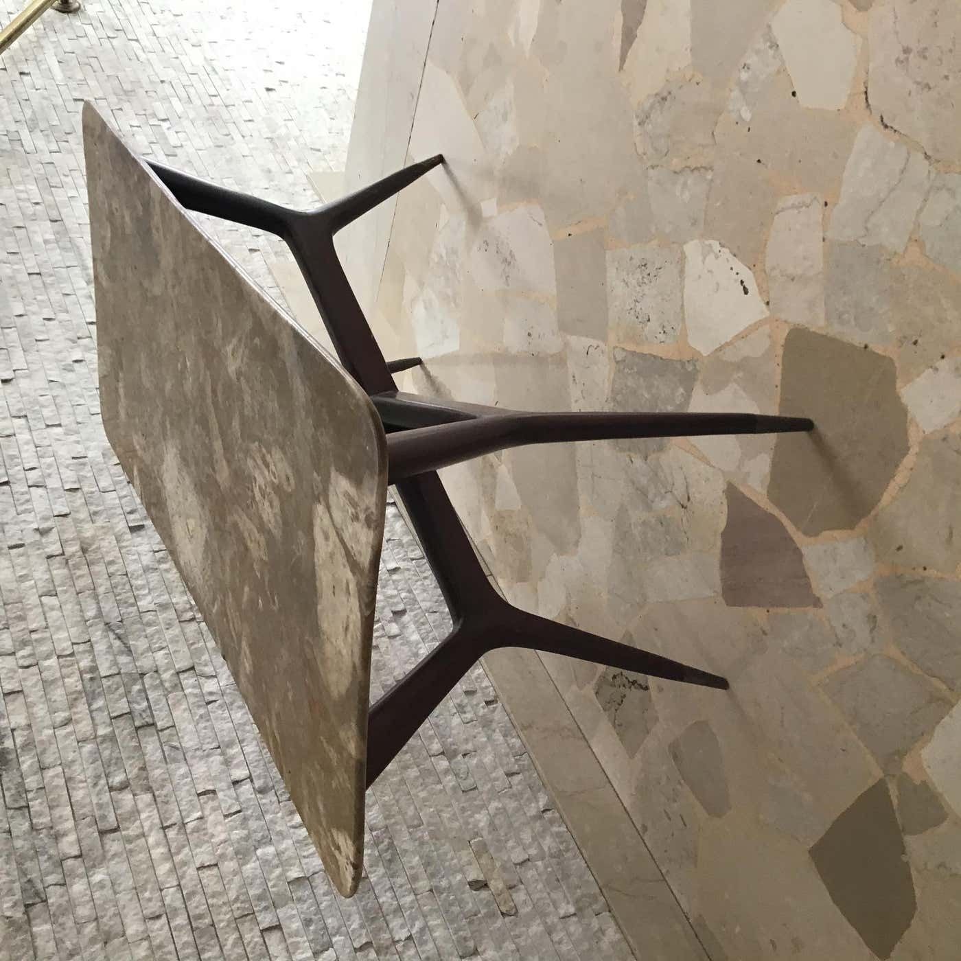 Gio' Ponti Coffee Table Brass Wood Marble, Certificate Archive 1950, Italy photo vintage