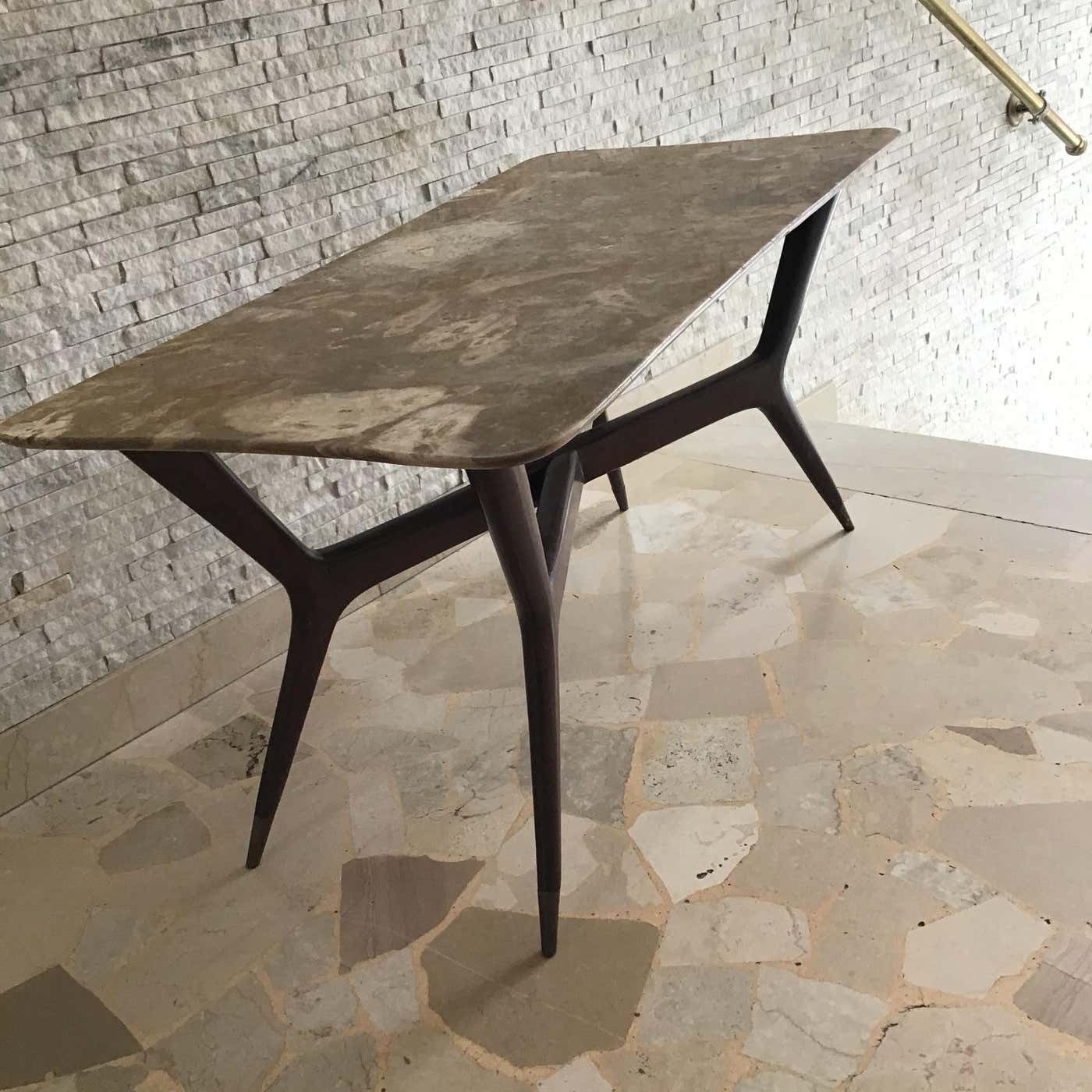 photo for sale Gio' Ponti Coffee Table Brass Wood Marble, Certificate Archive 1950, Italy