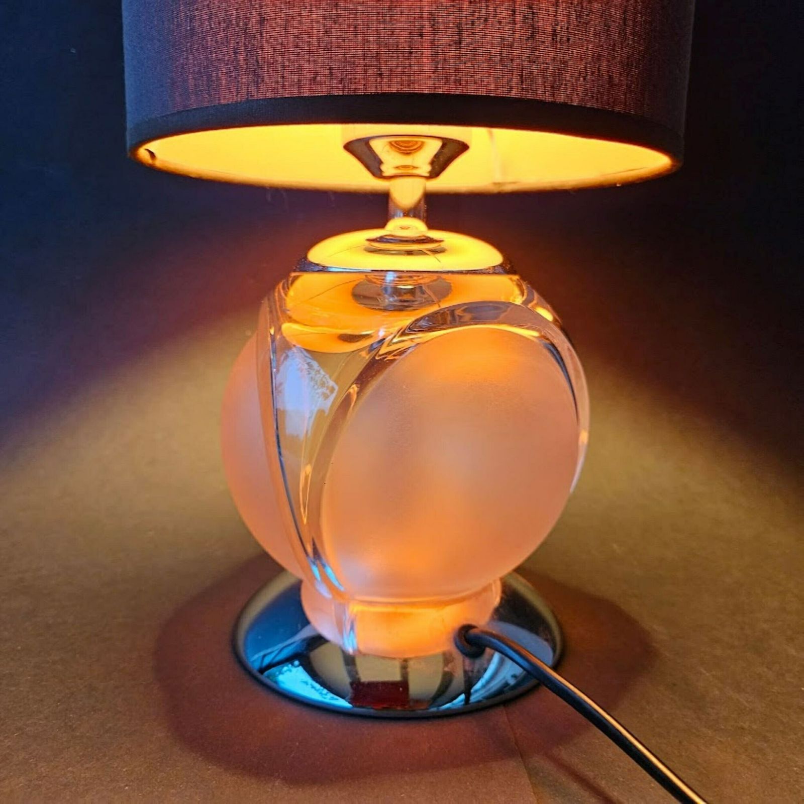 Glass Globe Table Lamp With Lampshade Black And Red, Mid Century Modern Lamp Made In Germany, Cord, Switch And Plug photo vinterior
