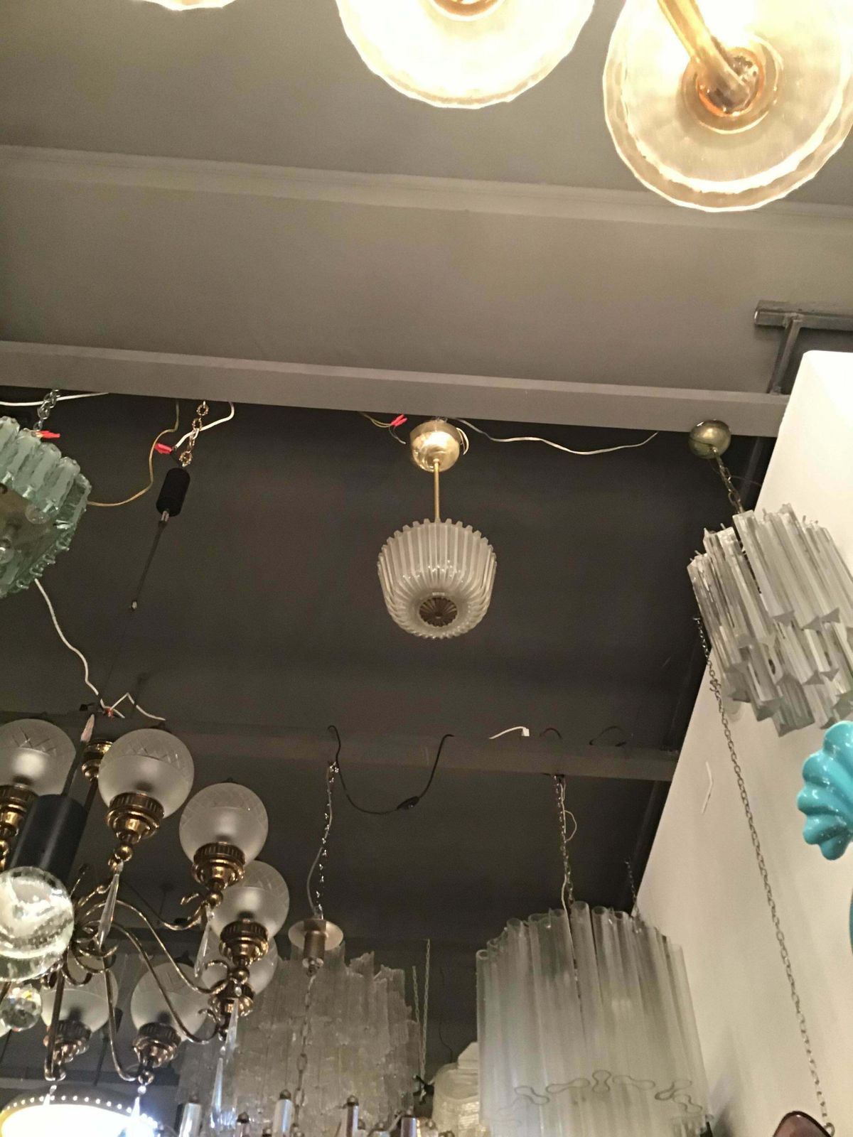 Seguso Ceilling Light/Chandelier Brass Glass 1930 Italy photo vinterior