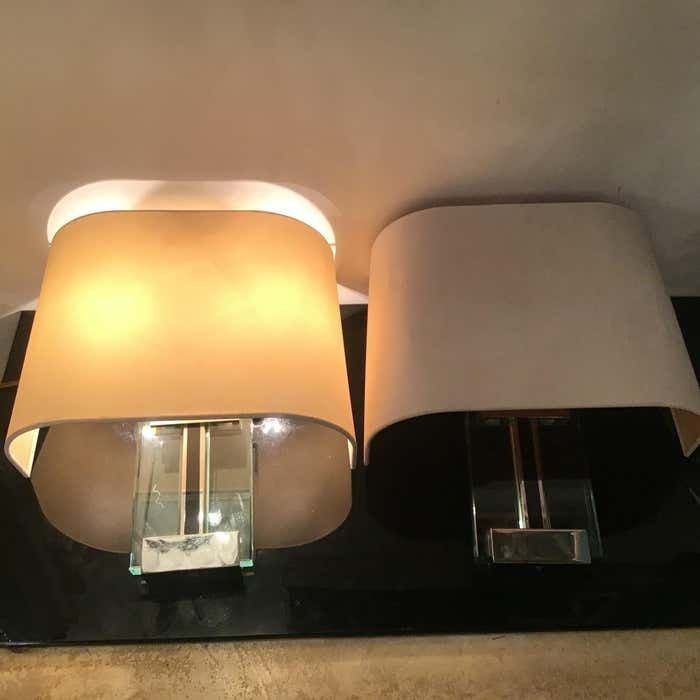 Lighting Fontana Arte Sconces/Appliques Metal Crome Glass Lampshade 1968 Italy photo
