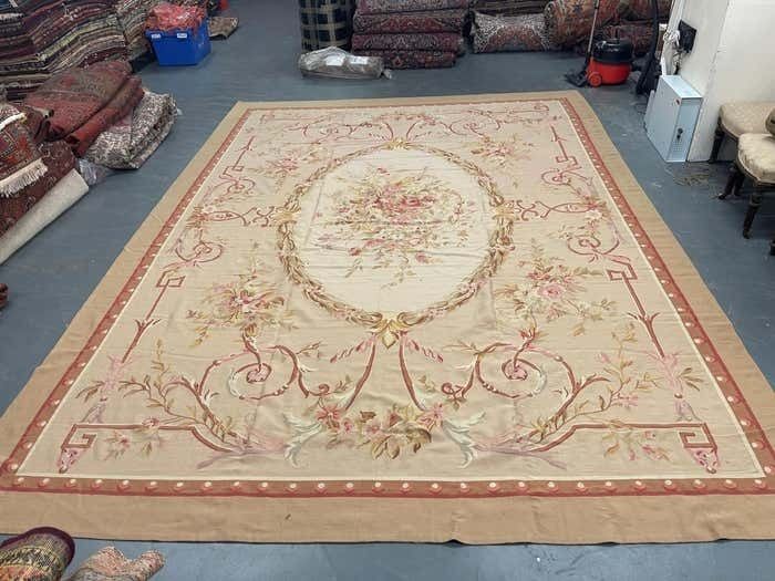 Rococo Aubusson Rug Beige Pink Handwoven Carpet Wool Livingroom Rug Home Decor photo furniture