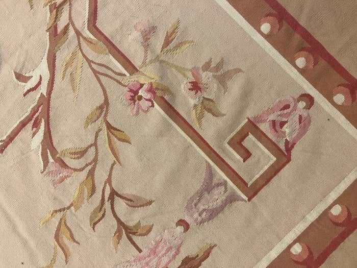Rococo Aubusson Rug Beige Pink Handwoven Carpet Wool Livingroom Rug Home Decor photo 8350.0