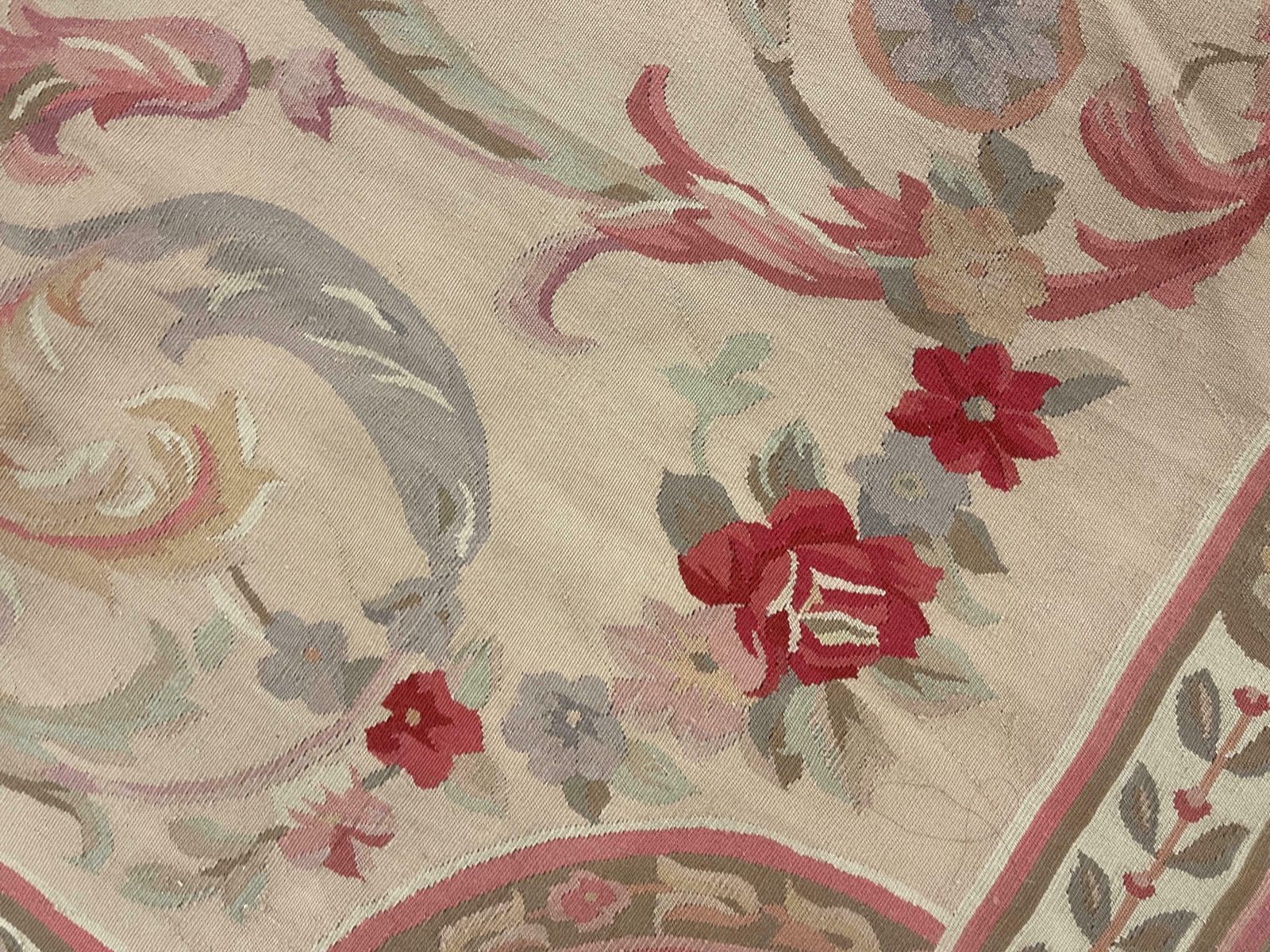 Traditional Aubusson Rug Pink Beige Handwoven Floral Carpet Wool Livingroom Rug photo 3400.0