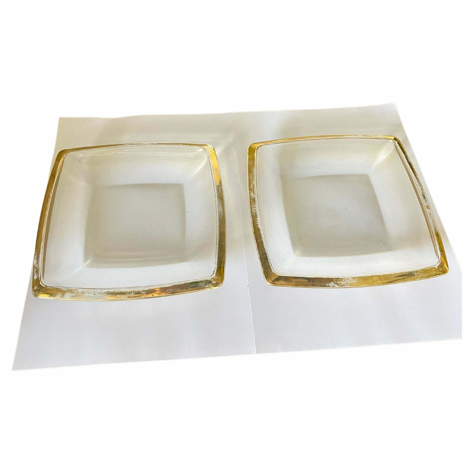 Vide Poche Or Ashtray In Art Glass France Golden Border Circa 1970 Set Of 2 photo buy