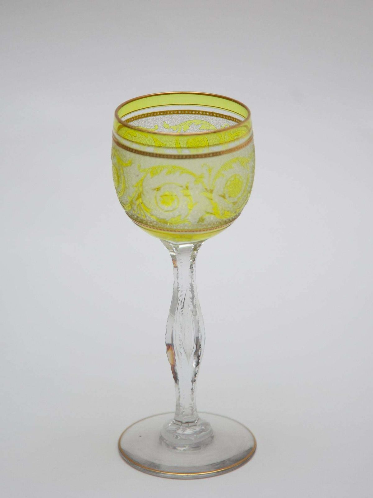 Set Of Six Saint Louis, Thistle Engraving Green Wine Glasses, 1910, France photo furniture