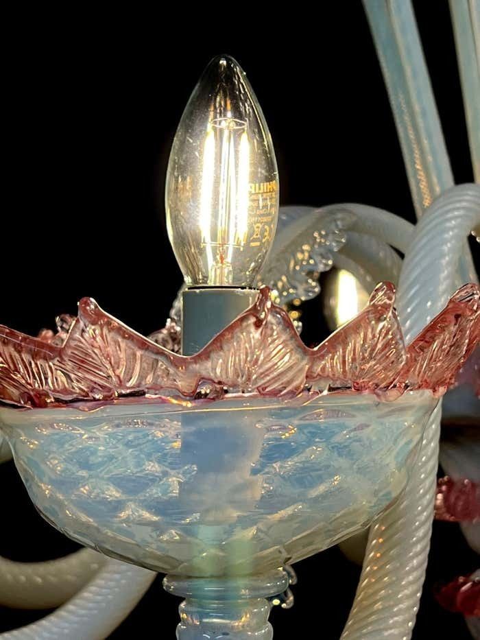 photo vintage Majestic Light Blue And Pink Venetian Chandelier, Murano, 1950s