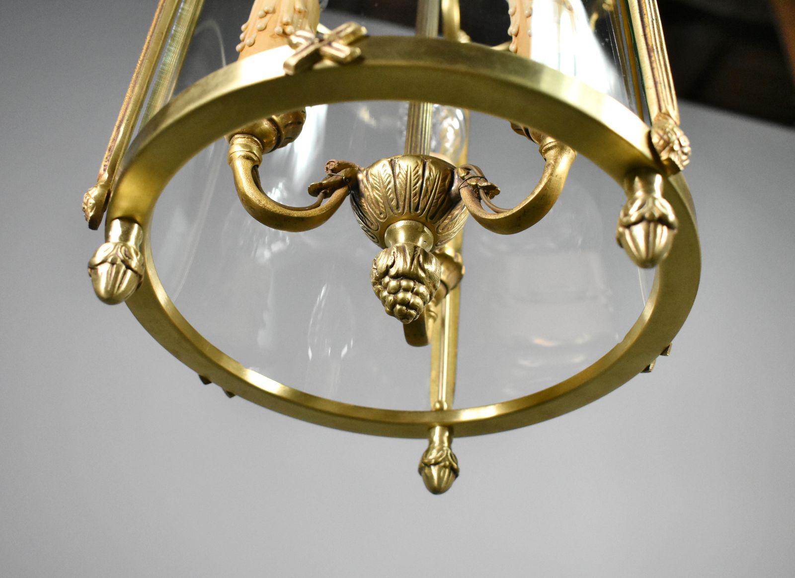 French Triple Light Hall Lantern In Bronze Louis XVI Style photo vintage